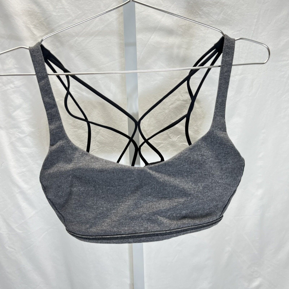 Lululemon Womens Size 8 Free To Be Zen Bra Heathered Black cross back straps